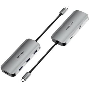 Vention USB-C to HDMI / USB-C 3.2 Gen 1 / USB 3.0 x 3 / PD Docking Station 0.15M Gray Aluminum (TOFHB)