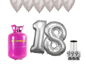 HeliumKing Helium párty set na 18. narozeniny se stříbrnými balónky