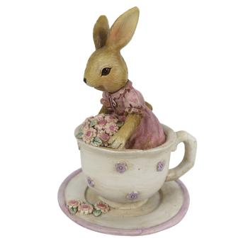 Dekorace králičí slečny v čajovém šálku - 8*8*11 cm 6PR3327