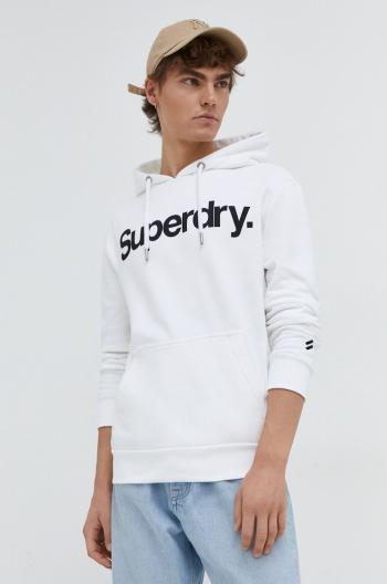 Bavlněná mikina Superdry pánská, béžová barva, s kapucí, s potiskem