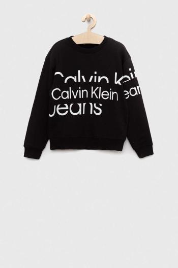Dětská bavlněná mikina Calvin Klein Jeans černá barva, s potiskem