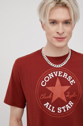 Bavlněné tričko Converse hnědá barva, s potiskem