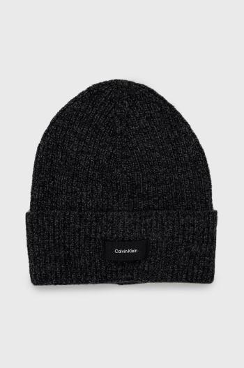 Vlněný klobouk Calvin Klein černá barva, z tenké pleteniny