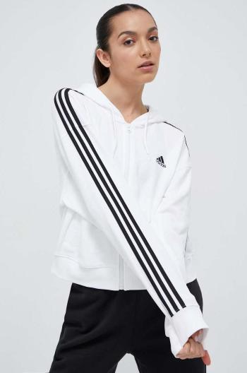 Bavlněná mikina adidas dámská, bílá barva, s kapucí, s aplikací, IK8387