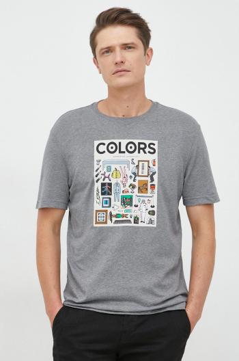 Bavlněné tričko United Colors of Benetton šedá barva, s potiskem