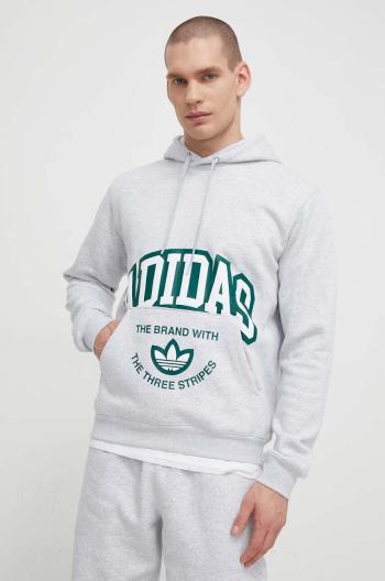 Mikina adidas Originals pánská, šedá barva, s kapucí, s potiskem, IS2928