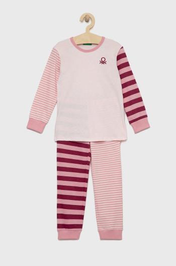 Dětské bavlněné pyžamo United Colors of Benetton růžová barva