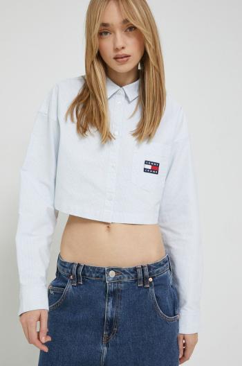 Bavlněné tričko Tommy Jeans bílá barva, relaxed, s klasickým límcem