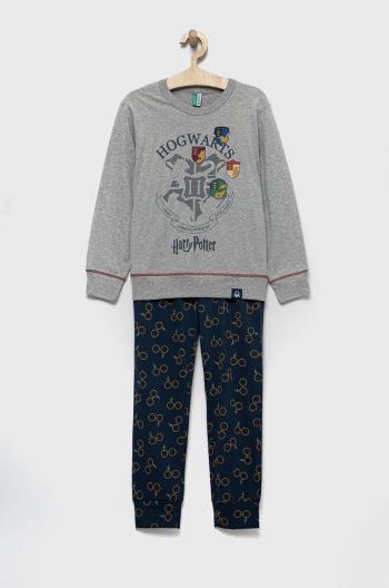 Dětské bavlněné pyžamo United Colors of Benetton šedá barva, s potiskem