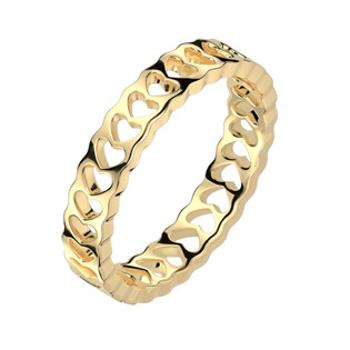 Šperky4U Zlacený ocelový prsten se srdíčky - velikost 52 - OPR1915-52