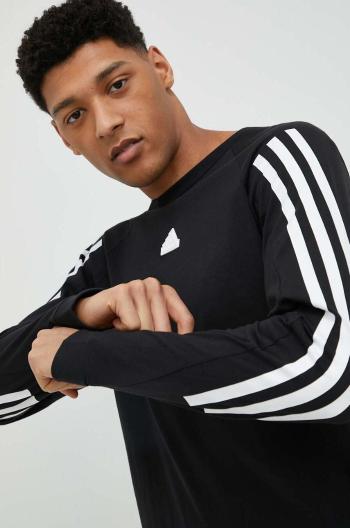 Bavlněné tričko s dlouhým rukávem adidas černá barva, s potiskem
