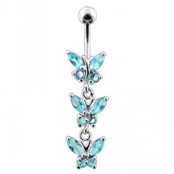 Šperky4U Stříbrný piercing do pupíku s motýlky - BP01122-Q