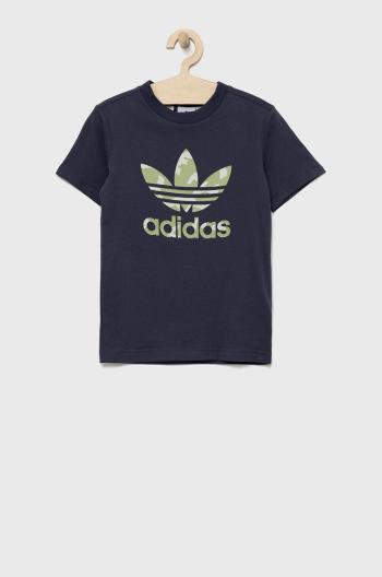 Dětské bavlněné tričko adidas Originals HF7452 tmavomodrá barva, s potiskem