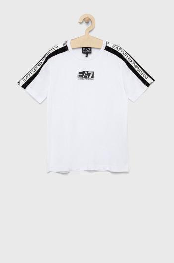 Dětské bavlněné tričko EA7 Emporio Armani bílá barva
