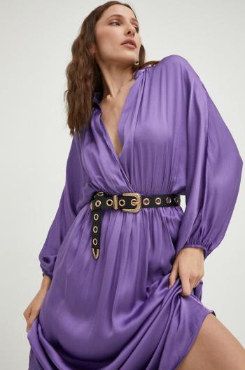 Šaty s hedvábím Answear Lab fialová barva, maxi