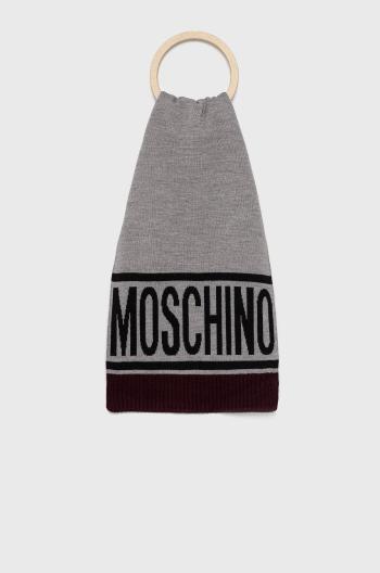 Vlněná šála Moschino šedá barva, vzorovaná