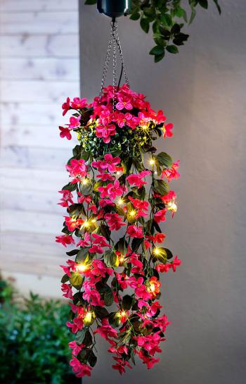 Solární závěsná dekorace magické květy, růžové