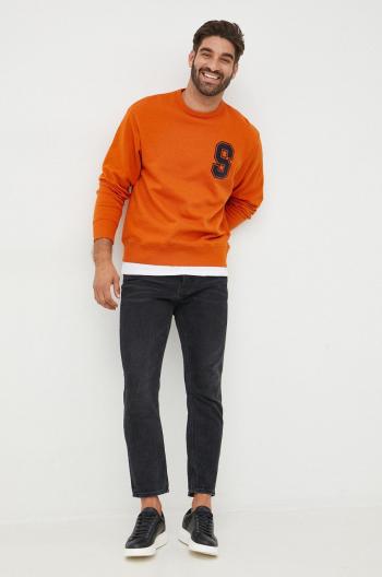 Bavlněná mikina Selected Homme pánská, oranžová barva, s aplikací