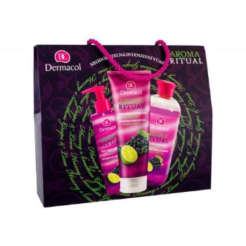 Dermacol Aroma Ritual Grape & Lime dárková kazeta pěna do koupele 500 ml + sprchový gel 250 ml + tekuté mýdlo 250 ml pro ženy poškozená krabička