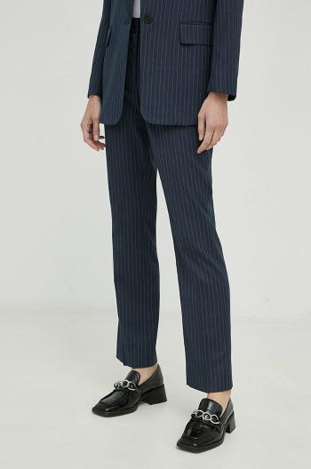Kalhoty Bruuns Bazaar dámské, tmavomodrá barva, jednoduché, medium waist