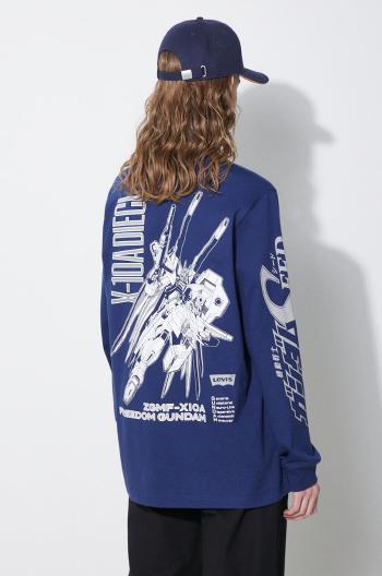 Bavlněné tričko s dlouhým rukávem Levi's Levi's® x Gundam SEED tmavomodrá barva, s potiskem, A7413.0000