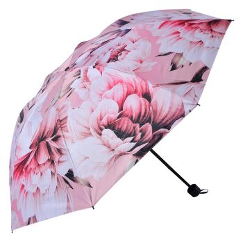 Růžový skládací deštník do kabelky s květy - Ø 95*110 cm JZUM0041