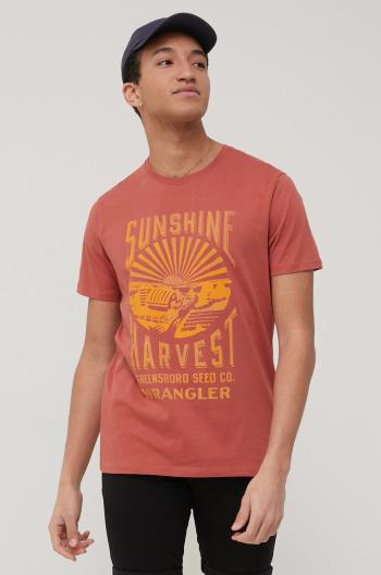 Bavlněné tričko Wrangler oranžová barva, s potiskem