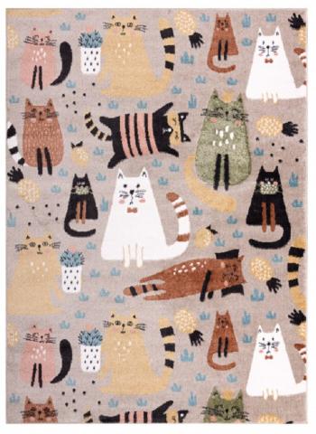 Dywany Łuszczów Dětský kusový koberec Fun Kittens Cats beige - 140x190 cm Béžová