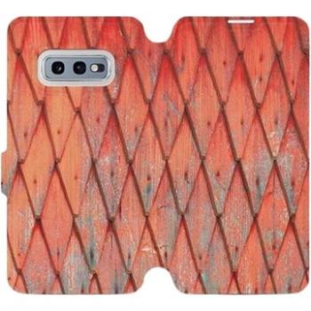 Flipové pouzdro na mobil Samsung Galaxy S10e - MK01S Oranžový vzor dřeva (5903226814961)