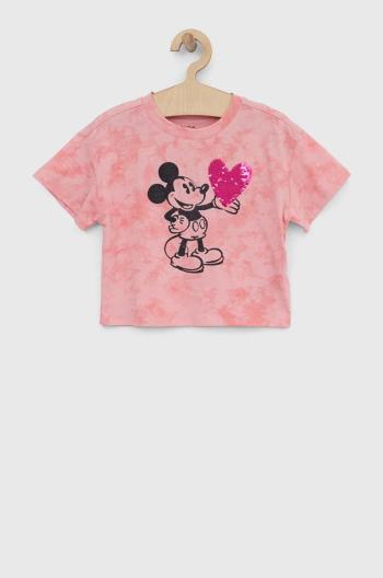 Dětské bavlněné tričko GAP x Myszka Miki růžová barva