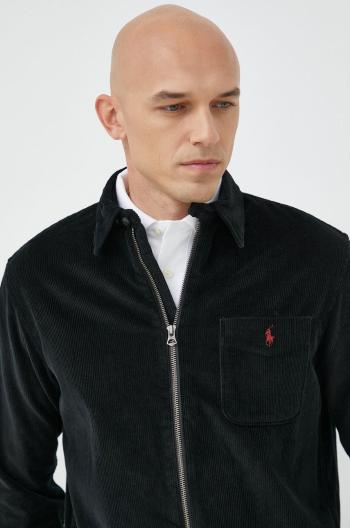 Manšestrová košile Polo Ralph Lauren pánská, černá barva, regular, s klasickým límcem