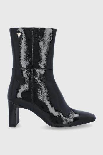 Kožené kotníkové boty Sisley dámské, černá barva, na podpatku