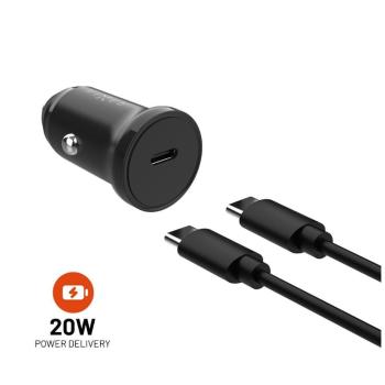 FIXED Set autonabíječky s USB-C výstupem a USB-C/USB-C kabelu, podpora PD, 1 metr, 20W FIXCC20N-CC-BK, černá