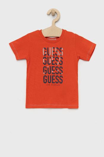 Dětské bavlněné tričko Guess oranžová barva, s potiskem