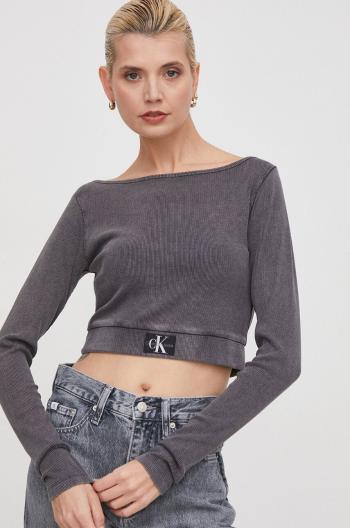 Tričko s dlouhým rukávem Calvin Klein Jeans šedá barva, J20J223183