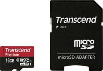 Paměťová karta microSDHC, 16 GB, Transcend Premium, Class 10, UHS-I, vč. SD adaptéru