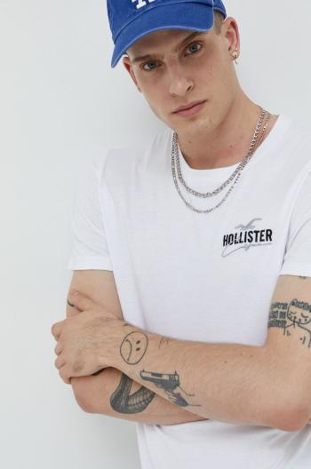 Bavlněné tričko Hollister Co. bílá barva, s aplikací