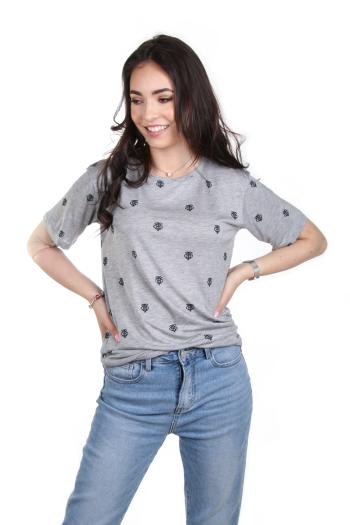 Tommy Hilfiger dámské šedé tričko Olivia se vzorem - S (PYT)