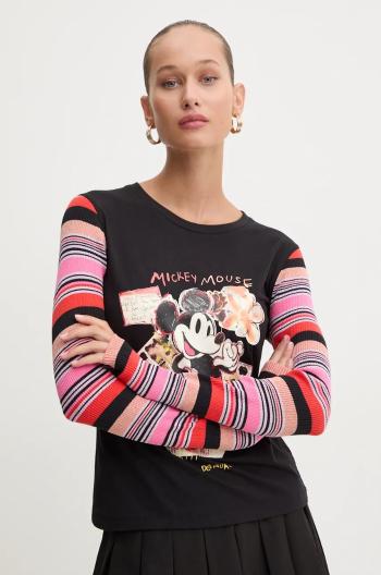 Tričko s dlouhým rukávem Desigual PATCHMICKEY černá barva, 24WWTKA2