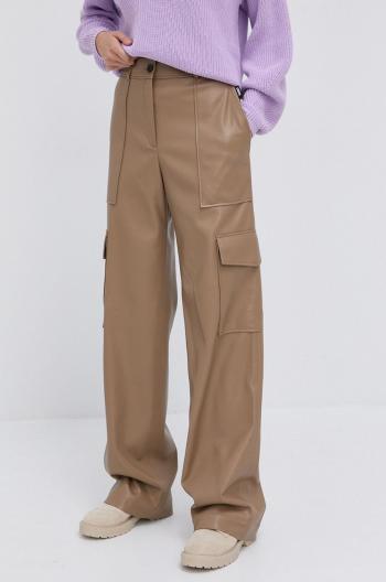 Kalhoty Hugo dámské, béžová barva, jednoduché, high waist