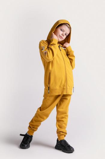 Dětská bavlněná mikina Coccodrillo žlutá barva, s kapucí, s aplikací