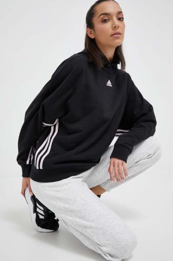 Mikina adidas dámská, černá barva, s kapucí, s aplikací