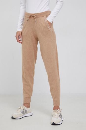 Kalhoty se směsi vlny Calvin Klein dámské, hnědá barva, jogger, high waist