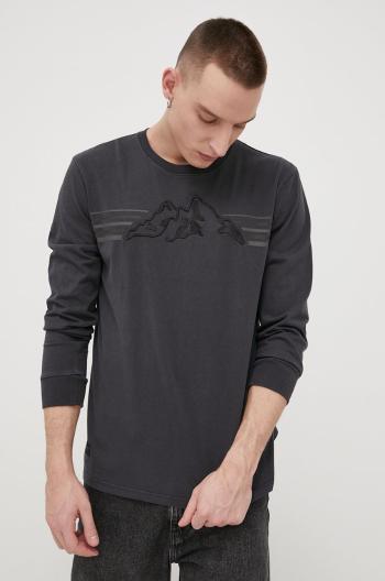 Bavlněné tričko s dlouhým rukávem Superdry šedá barva, s potiskem