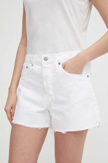 Džínové šortky Polo Ralph Lauren dámské, bílá barva, hladké, high waist, 211934947