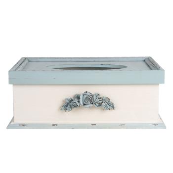 Krémovo - modrý vintage box na kapesníky Rossien - 27*18*10 cm 6H2031