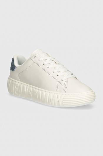 Kožené sneakers boty Tommy Jeans TJW FANCY LEATHER CUPSOLE bílá barva, EN0EN02575