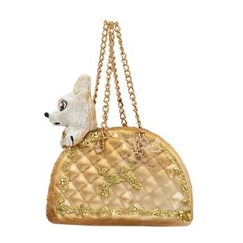 Vánoční ozdoba psík ve zlaté kabelce - 8*4*8 cm 6GL3288