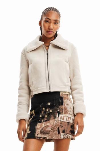 Bunda Desigual 23WWEW05 WOMAN WOVEN PU COAT dámská, béžová barva, přechodná