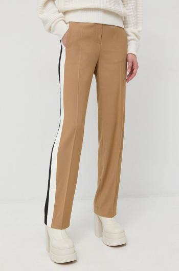 Kalhoty BOSS dámské, béžová barva, jednoduché, high waist